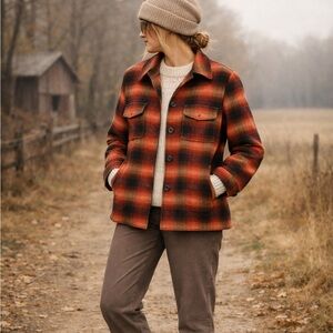 Vintage Wool Blend Plaid Shacket Jacket Cozy Cabin Core Folk Aesthetic Size 18